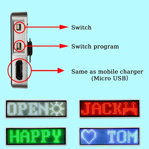 Miniatura 4 de Insignias de nombre LED, insignias de tarjetas de visita, pantalla de desplazamiento para restaurante, tienda, fiesta, bar, tablero de nombre LED