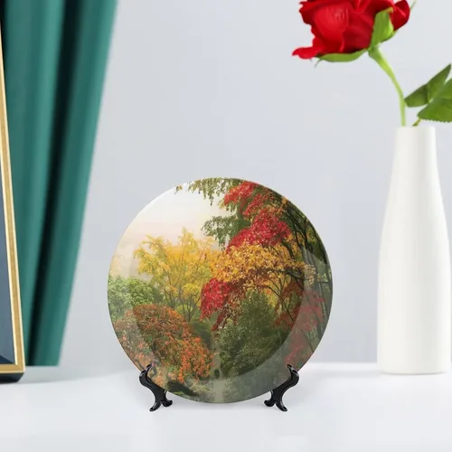 Miniatura 6 de XISUNYA Plato decorativo de 8 pulgadas, cerámica de cerámica de decoración campestre, árboles de arce en el otoño en Portland con estampado de Rojo