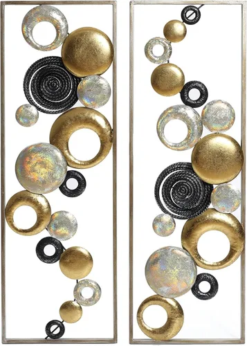 Miniatura 12 de LuxenHome - 2 piezas de arte de pared de metal, círculos multicolor de 36 x 12 pulgadas, decoración de pared rectangular abstracta de metal