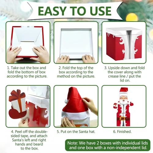 Miniatura 7 de 7 cajas apilables de Nochebuena, cajas de Navidad apilables con temática de Papá Noel, cajas de papel para el hogar y fiesta