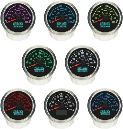 Miniatura 22 de ELING Velocímetro GPS de 3 3/8 pulgadas (3.346 in) 0-200 MPH con kilometraje total Tripmeter Curso sobre el suelo 12V 24V con 8 colores Negro+Negro