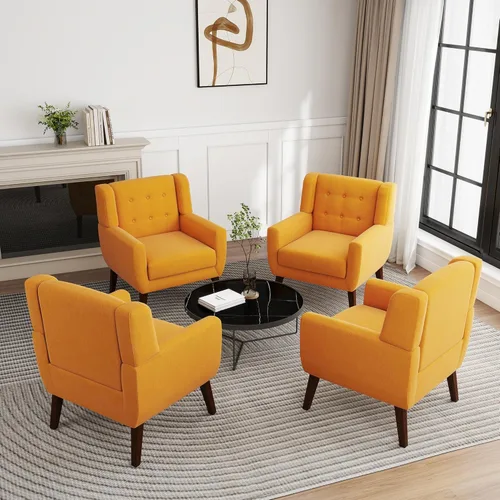 Miniatura 16 de Silla decorativa de piel sintética, moderna silla tapizada para sala de estar, cómodos asientos individuales con botones, asiento de lectura Negro
