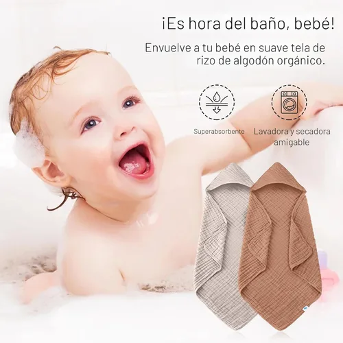 Miniatura 3 de SWEET DOLPHIN - Paquete de 2 toallas de baño de muselina con capucha, 100% algodón, para bebés y niños pequeños, 32 x 32 pulgadas, altamente Pasta