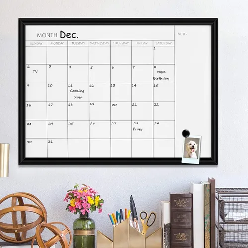 Miniatura 6 de TORASO Pizarra blanca de borrado en seco y calendario mensual, marco negro, tablero de planificación de tamaño pequeño para oficina, escuela