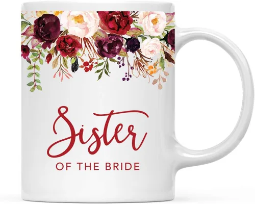 Miniatura 28 de Andaz Press Taza de té de cerámica para el día de la madre, regalo de 9.5 fl oz, otoño, marsala, flores burdeos, rosas, flores, tía, 1 paquete