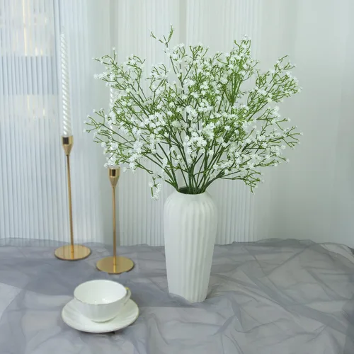 Miniatura 9 de Ramo de flores artificiales de gypsophila blanca con 12 tallos de flores de tacto real para bodas, fiestas, coronas, arreglos florales, decoración