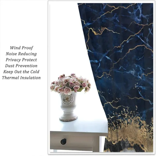Miniatura 5 de Cortinas abstractas de mármol de lujo de lujo azul marino dorado a rayas con patrón de mármol estampado para dormitorio, sala de estar, cortinas