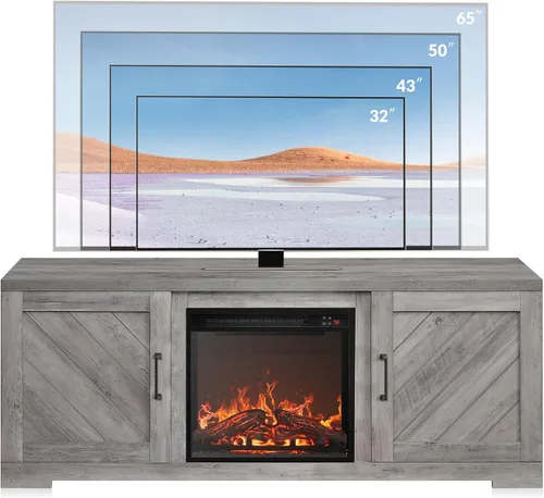 Miniatura 6 de BELLEZE Hilo 58" puerta de granero TV consola para televisores de hasta 65" Gris desteñido