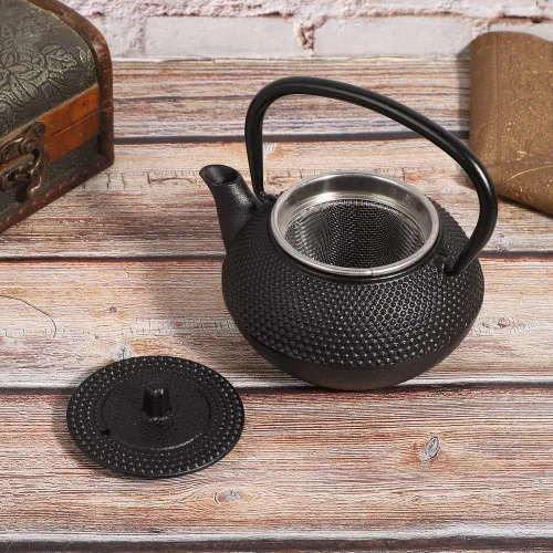 Miniatura 6 de Tetera de hierro fundido 0.3L para uso doméstico con colador, caldera de té de estilo japonés para té de hojas sueltas, tetera pequeña para casa