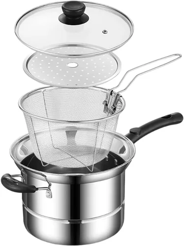 Olla de acero inoxidable de 8.6 pulgadas con cesta y tapa, estante de vapor para cocinar versátil, uso en interiores y exteriores, cocina,