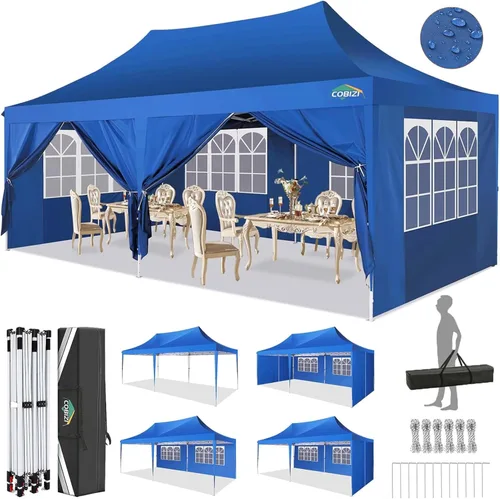Miniatura 15 de COBIZI Toldo desplegable de 10 x 10 pies con 4 paredes laterales, toldo fácil de instalar para eventos, deportes, playa, fiestas, toldos de fiesta