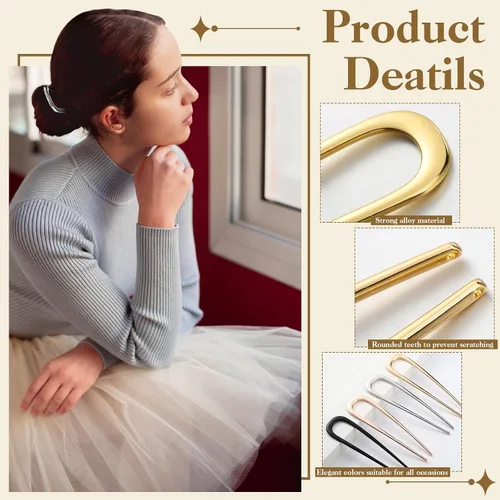 Miniatura 2 de ProSuites 4 pinzas de pelo francés grandes para cabello largo, pinzas de metal en forma de U de 5.5 pulgadas adecuadas para mujeres, peinados