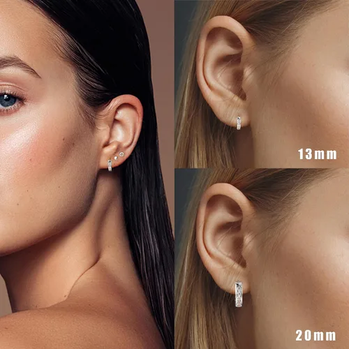 Miniatura 5 de FIBO STEEL 13MM 20MM Stainless Steel Small Hoop Earrings for Men Women Huggie Earrings CZ Inlaid