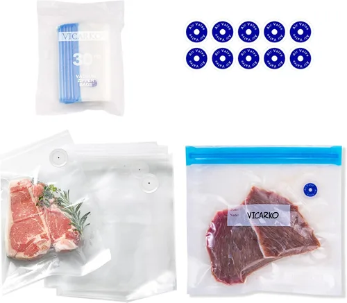 Miniatura 9 de VICARKO 30 bolsas con cremallera al vacío, bolsas selladoras al vacío, almacenamiento de alimentos, bolsas reutilizables, con doble capa, sin BPA