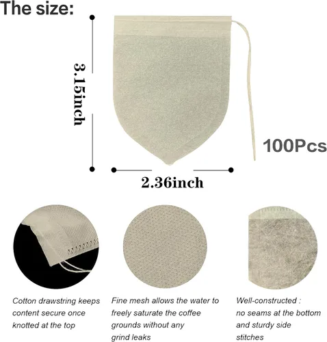 Miniatura 2 de Bolsas de filtro de té desechables con forma de lágrima para té suelto, café en polvo, biodegradables y compostables, bolsas infusoras de té vacías