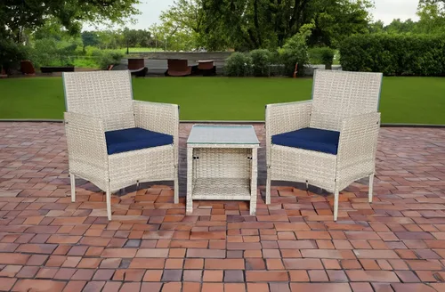 Miniatura 6 de BTEXPERT Juego de 3 piezas de mimbre al aire libre, juego de bistró para jardín, patio, porche, muebles de ratán PE para ahorrar espacio, 2 sillas