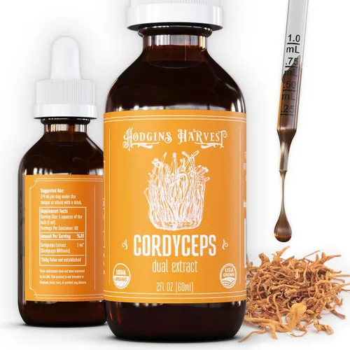 Hodgins Harvest Tintura de Extracto de Cuerpo Fructífero de Hongo Cordyceps Orgánico - Suplemento de Extracto Doble Extra Concentrado - Hongos para