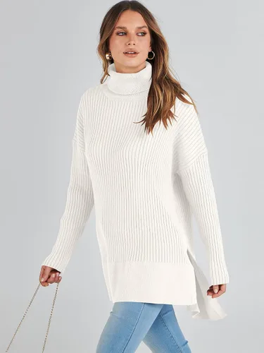 Miniatura 3 de ANRABESS Suéter de cuello alto de gran tamaño para mujer 2023, suéter de punto acanalado de moda para otoño