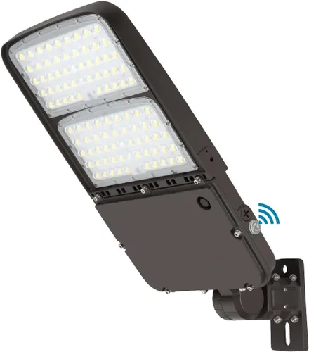 Luz LED de estacionamiento de 300 W con fotocélula, luces LED regulables para exteriores con ajuste deslizante y montaje de brazo en 1, 150 LM/W