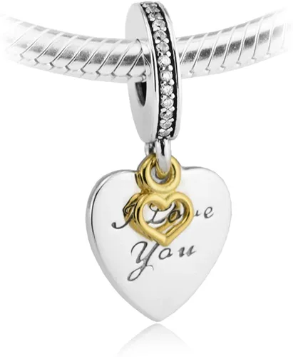 Miniatura 3 de MiniJewelry - Abalorio de plata de ley con texto en inglés I Love You diseño de texto I Love You
