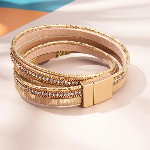 Miniatura 5 de Pulseras bohemias de cuero con cierre magnético para mujer, Cuero sintético