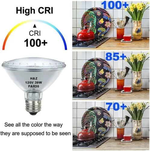 Miniatura 8 de H&Z Cuello corto Par30, paquete de 6 paquetes de halógeno Par30s de alta salida 39 W 120 V, Par30 regulable blanco cálido 3000 K, 39 W Par30 luz