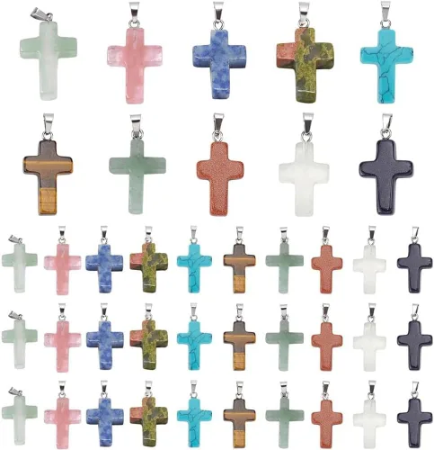 PH PandaHall 50 dijes de cruz de piedra de 10 colores, colgantes de cristal de cuarzo cruzado para Pascua, San Valentín, Eid Mubarak Ramadán,
