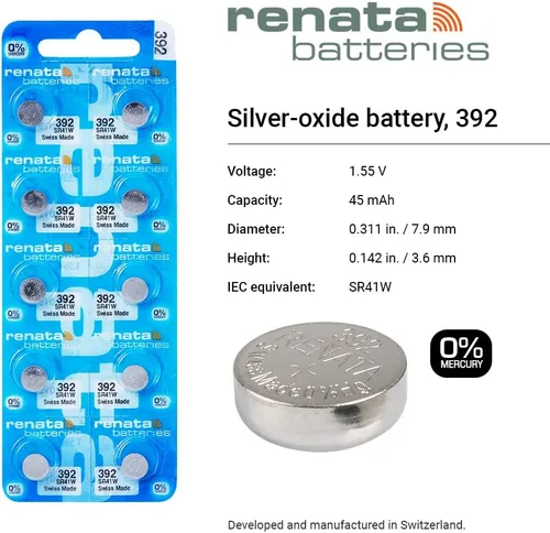 Miniatura 2 de Renata Baterías 392 - Batería de reloj de óxido de plata (5 unidades)