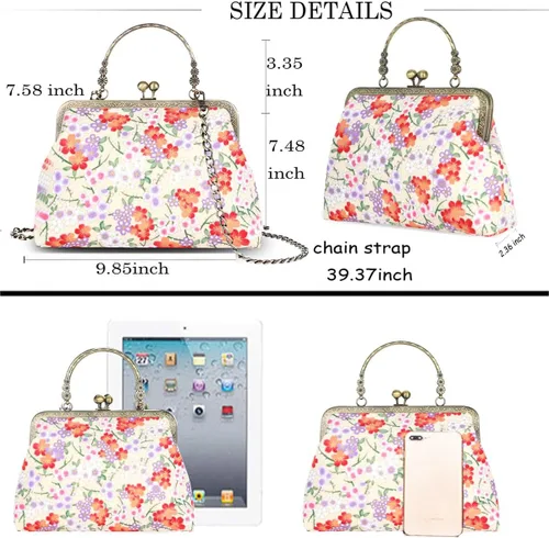 Miniatura 36 de Bolso floral con asa superior, bolso de noche Kiss Lock para mujer, bolso vintage