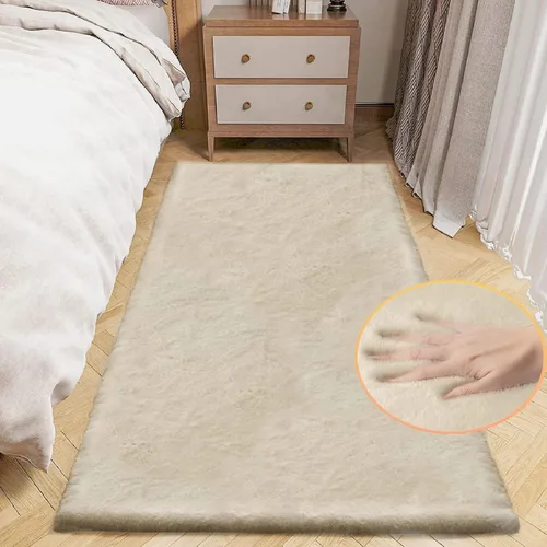 Miniatura 50 de ORINOVA Alfombra de felpa marrón claro beige de 8 x 10 pies para sala de estar, alfombra bohemia esponjosa de piel de conejo grande para dormitorio