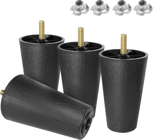 Miniatura 25 de Pernos de rosca métrica M8-1.25, patas de plástico para muebles de 2.4 pulgadas, patas de sofá redondas negras cónicas con tuercas en T, repuesto