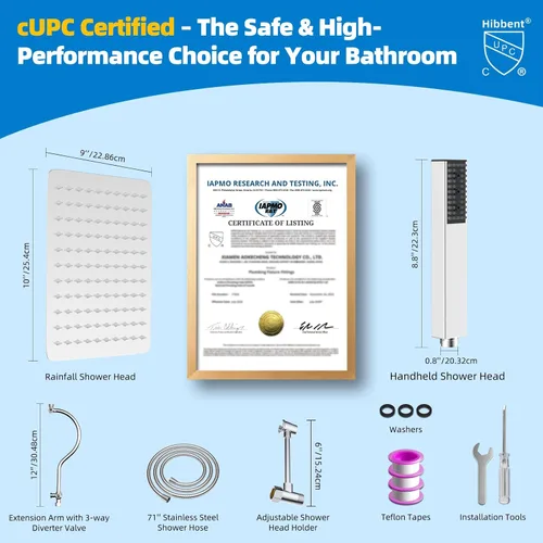 Miniatura 7 de Hibbent Cabezal de ducha certificado por cUPC de metal, cabezal de ducha de alta presión de 10 pulgadas, combo de cabezal de ducha, varita de ducha