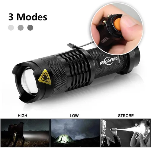 Miniatura 5 de Mini Cree Q5 - Linterna LED, 300 lúmenes, 3 velocidades (luz, luz baja, luz estroboscópica), foco ajustable, luz ampliable, DZ256, 3.00watts 5