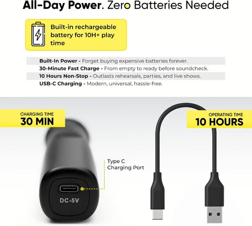 Miniatura 3 de Sistema de Micrófono Inalámbrico Bowens – Micrófono Inalámbrico para Karaoke con Receptor, Control de Eco, Pantalla LCD, Carga USB-C, Adaptador