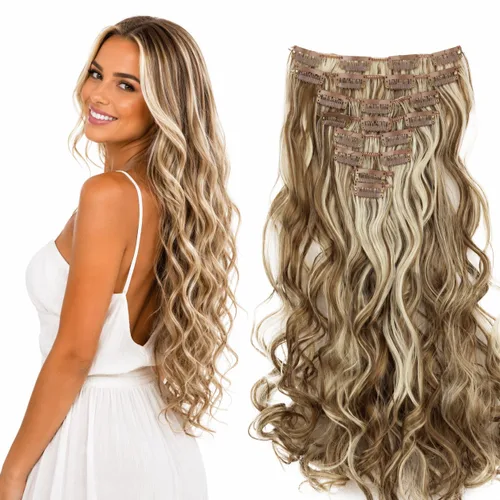 Miniatura 13 de PRETTYSHOP XXL Full Head Set 8 PCs 20 pulgadas Clip en extensiones de pelo Hairpiece Wavy Heat-Resisting, CES1-1_1, 1