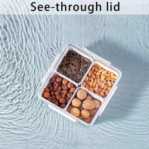 Miniatura 6 de Paquete de 2 bandejas divididas para verduras con tapa, caja para aperitivos, contenedor para servir ensaladas con 4 cajas extraíbles, apilables