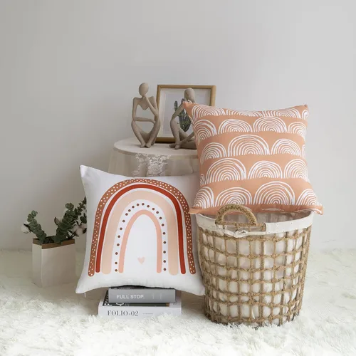 Miniatura 2 de Juego de 2 fundas de almohada bohemias con diseño de arco iris, diseño de círculos de arco iris, cuadradas, modernas, modernas, para decoración