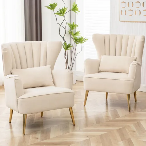 Miniatura 10 de Silla decorativa moderna, cómoda silla con respaldo de alas con almohada tapizada, silla de lectura para dormitorio, sala de estar, espacios