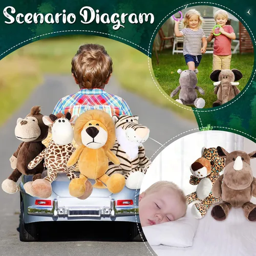 Miniatura 5 de HyDren Juego de 10 animales de peluche de safari de 9 pulgadas y elefante, jirafa, león, tigre, mono, rinoceronte, cebra, leopardo, hipopótamo