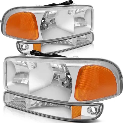 Miniatura 52 de Conjunto de faros delanteros para Chevy Avalanche 1500 2003-2006 para Avalanche 2500 03-06 para 1500 Classic 2007 carcasa negra reflector ámbar