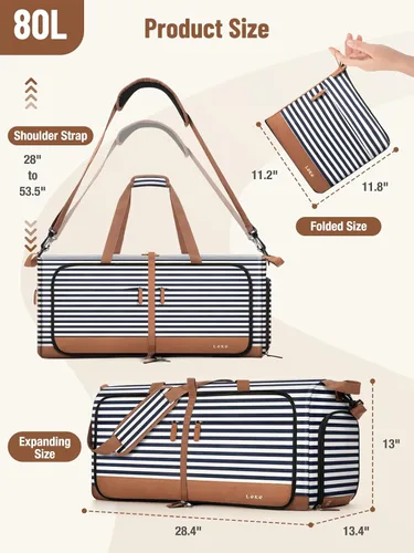 Miniatura 3 de Lekesky Bolsa de viaje plegable para mujer, bolsa de lona grande de 80 litros con compartimentos separados para zapatos y correas, bolsa de mano