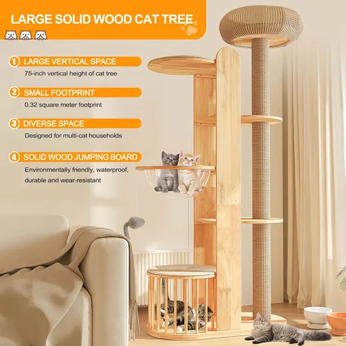 Miniatura 3 de Árbol de gato de 75 pulgadas para gatos de interior grandes y adultos, torre moderna de escalada para gatos grandes, poste alto para gatos, acogedor