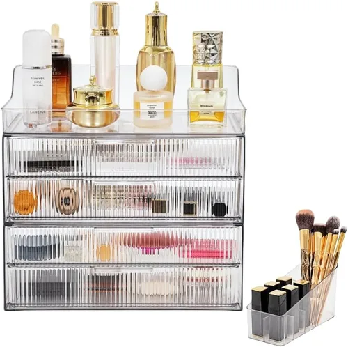 Miniatura 11 de Caja Organizadora de Almacenamiento de Maquillaje Grande, Vitrinas de Cosméticos a Prueba de Polvo y Resistente al Agua, Organizador de Cosméticos