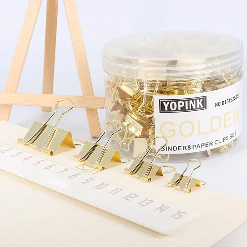Miniatura 3 de Abrazaderas de papel con clip para carpeta, varios tamaños (Mini, pequeño, mediano, grande), 100 clips para suministros escolares de oficina (dorado)