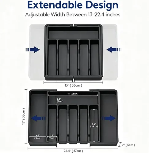 Miniatura 3 de Bandeja Grande Expandible para Cubiertos para Organizador de Cajón, Organizador de Cajón de Utensilios de Cocina para Cucharas Tenedores Cuchillos