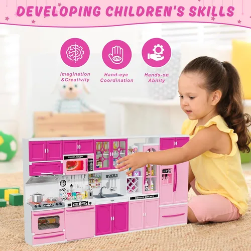 Miniatura 8 de Wee Wonders - Juego de cocina para niños de 5 en 1 con luces y sonidos realistas, juguetes de mini cocina para niñas, juguete de casa de cocina