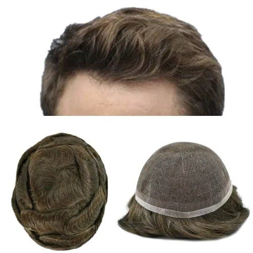 Miniatura 15 de Tupé para hombres cabello humano real sistema de cabello para hombre encaje francés completo 100% cabello humano postizos para hombres pieza de pelo