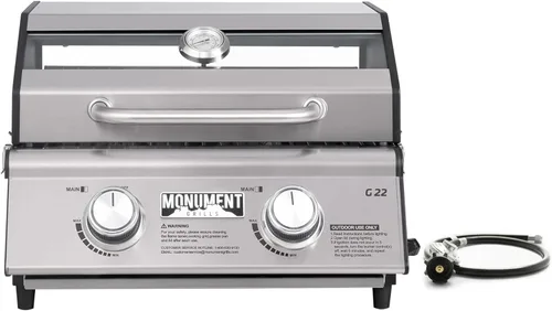 Parrilla portátil de gas propano de 2 quemadores Clearview® Monument Grills para cocinar al aire libre, dos quemadores de 15,000 BTU, acero