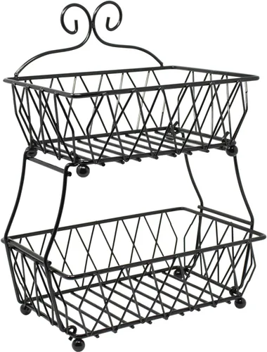 Miniatura 7 de Sorbus Soporte de exhibición de cesta de frutas, 2 niveles, para almacenamiento de verduras, frutas y pan para cocina, baño, rectangular de metal