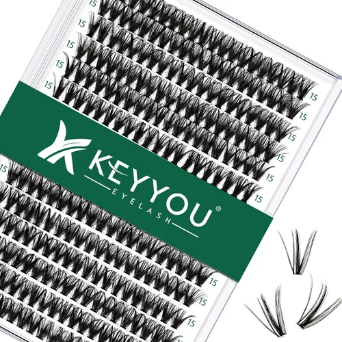 Miniatura 25 de Kit de extensión de pestañas DIY KEYYOU 300 piezas, kit de racimos de pestañas con removedor de pegamento y aplicador, fácil de usar